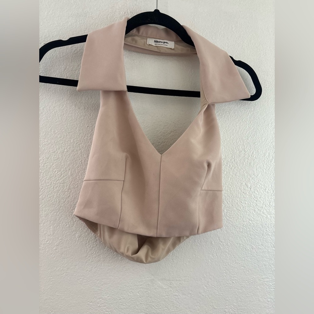 Showpo Alexandria halther neck suiting  beige crop top size 4